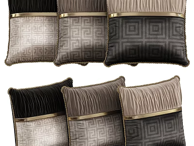 Elegant Decorative Throw Pillows Black Grey Beige Pleated Texture Geometric Pattern Gold Trim Design 3d model