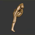 Golden Male Sculpture Displaying Dynamic Kicking Pose with Shiny Base and Dark Background