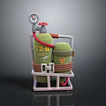 Household Green Gas Cylinder with Y2-B Label Pressure Gauge Red Valve and White Stand