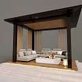 Roof Garden Pergola Design With Beige Sofas White Coffee Table And Wooden Roof Steps