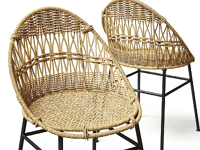 Stylish Rattan Single Chair With Woven Design And Black Metal Legs 3d model