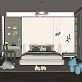 Modern Kids Bedroom Interior With Soft Green Bed Study Desk Moon Decor And Plush Toys