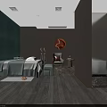 Modern SPA Sauna Room Interior With Massage Bed Bathtub And Circular Painting