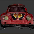 Red Vintage Beetle Toy Car With Decorative Numbers And Retro Design
