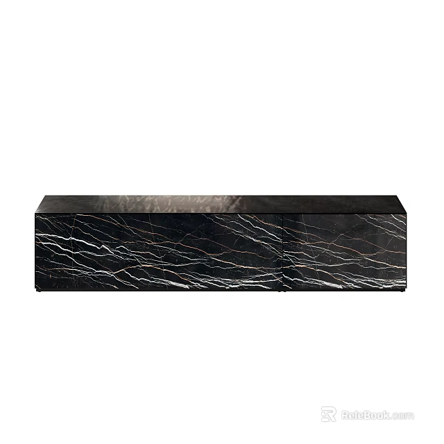 Modern Black Marble TV Stand With Sleek Textured Surface And Storage Cabinets 3d model 