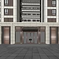 Modern Luxurious Entrance Gate Of High Rise Apartment With Glass Doors Stone Decorations And Lighting