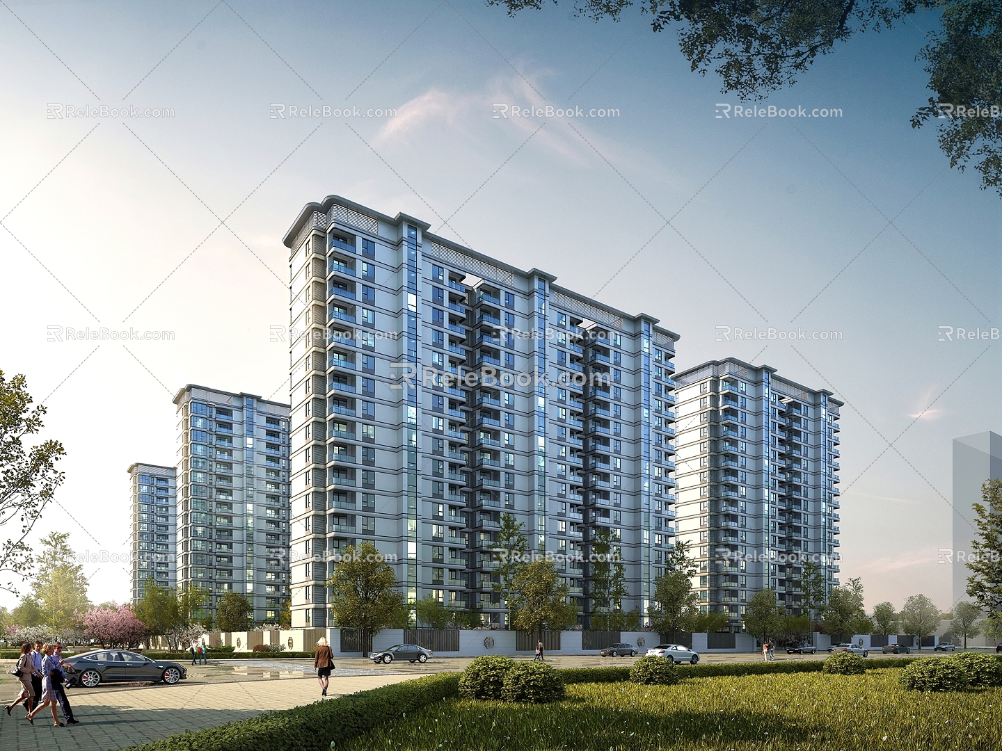 Modern residential area high-rise residential people view 3d model