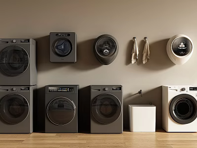 Various Styles Of Washing Machines In Different Colors Wall Mounted And Floor Standing 3d model