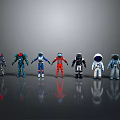Game Movie Characters In Diverse Astronaut Suit Designs Standing With Reflections