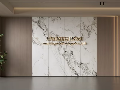 Marble Background Wall With Wooden Panels And Architectural Design Company Logo In Office 3d model