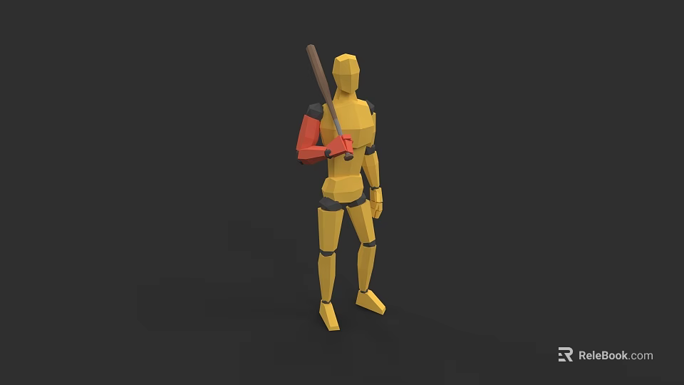 Man As Yellow 3D Model Character Holding Stick With Red Arm 3d model 