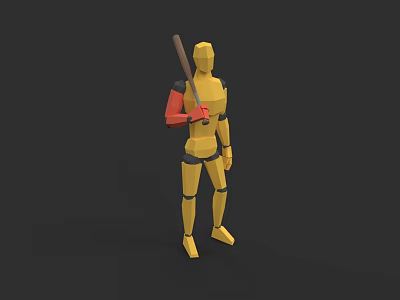 Man As Yellow 3D Model Character Holding Stick With Red Arm 3d model