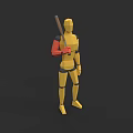 Man As Yellow 3D Model Character Holding Stick With Red Arm