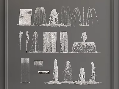 Various Water Fountain Designs Including Columns Sculptures And Water Curtains 3d model