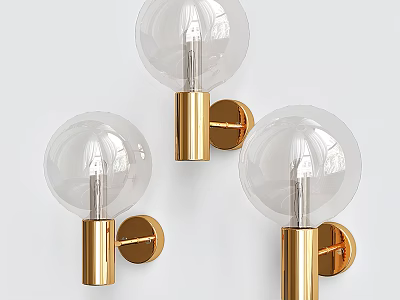 Modern Transparent Spherical Wall Lamps With Gold Metal Base And Glass Shade 3d model