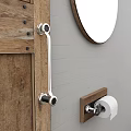 Wooden Barn Door Interior With Round Mirror And Towel Holder