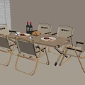 Outdoor Table with Folding Chairs Wine Bottles and Plates for Casual Outdoor Dining