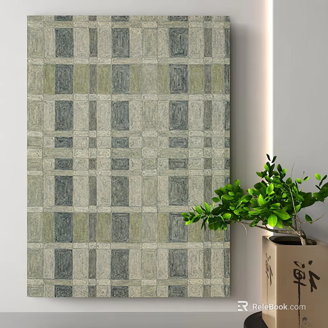 Square Rug With Geometric Pattern Neutral Tones For Living Room Decor 3d model