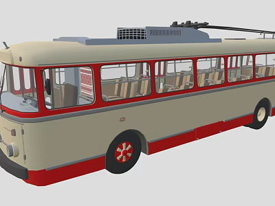 Vintage Tram With Cream And Red Exterior Multiple Windows Interior Seats And Roof Pantograph 3d model
