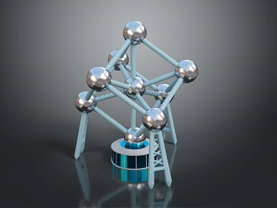 Geometric Structure With Shiny Metal Spheres And Blue Supports On Blue Base 3d model