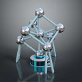 Geometric Structure With Shiny Metal Spheres And Blue Supports On Blue Base