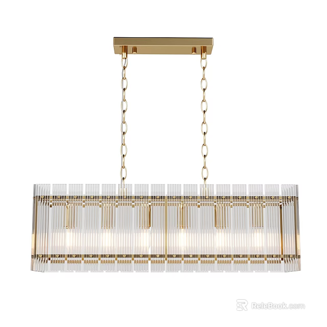 Modern Gold Frame Rectangular Glass Chandelier With Vertical Strips For Home Interior 3d model