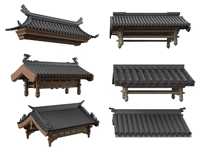Traditional Chinese Architectural Roof Designs With Tiled Structures And Eave Details 3d model