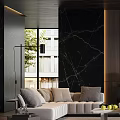 Modern Living Room Interior With Sofa Coffee Table Marble Accent Wall And Natural Light