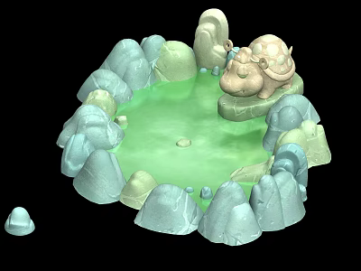 Mystical Turtle Pond Surrounded By Green Rocks And Small Stones 3d model