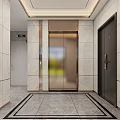 Modern Elevator Lobby Interior With Glass Door Light Marble Walls Patterned Floor And Ceiling Design 3d model