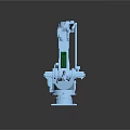 Blue Robotic Arm Equipment Grasping Green Block In Industrial Application