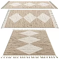 Square Rug With Beige And White Diamond Pattern Woven Design And Tassel Edges