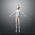 3D Model Character With Pink White Hair Hat Striped Top Shorts And Thigh High Socks
