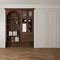 Elegant Wooden Bookcase With Glass Doors Books Decor And White Cabinets In Modern Room