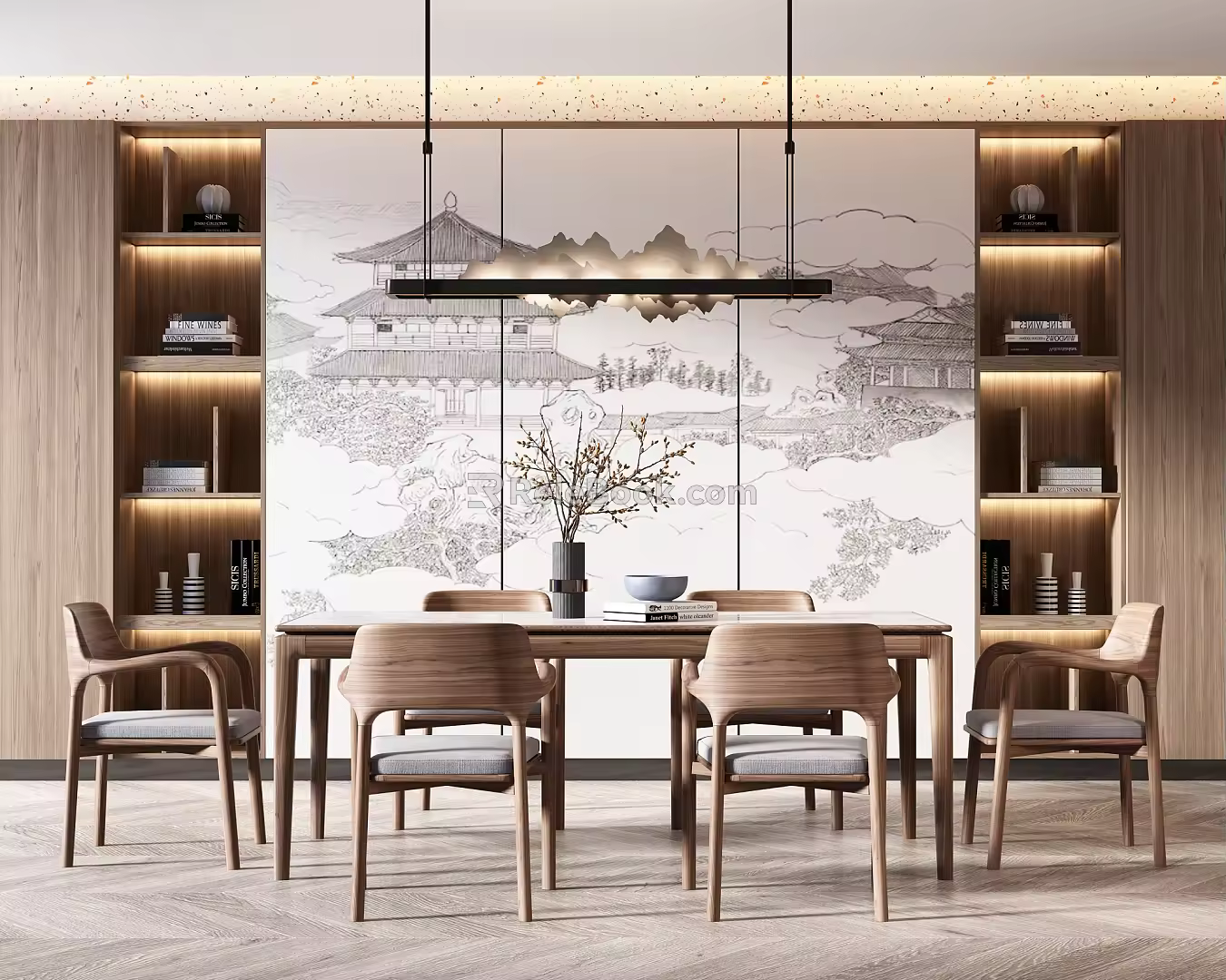 New Chinese Dining Table and Chair Combination Dining Table and Chair 3d model