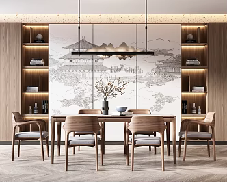New Chinese Dining Table and Chair Combination Dining Table and Chair 3d model