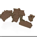 Broken Brick Building Wall Fragments With Weathered Texture And Architectural Details
