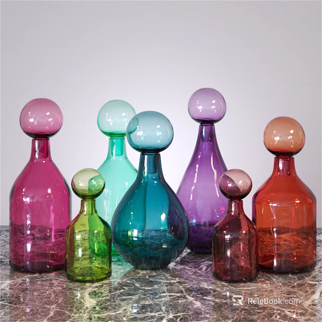 Colorful Glass Vases Ornament Set with Various Colors Different Sizes for Home Tabletop Decoration 3d model 