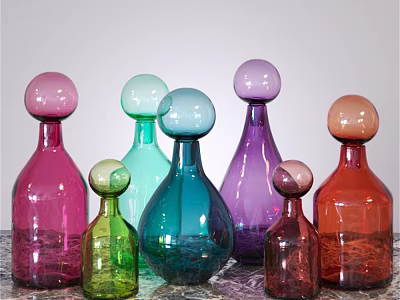 Colorful Glass Vases Ornament Set with Various Colors Different Sizes for Home Tabletop Decoration 3d model