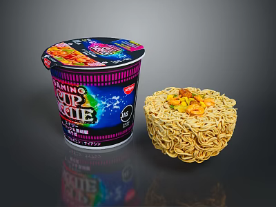 Delicious Cooked Instant Cup Noodles With Fresh Vegetables And Crunchy Nuts Toppings 3d model