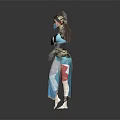 Futuristic Female Game Movie Character In Tight Suit With Mask And Colorful Transparent Elements