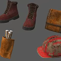 Work Gear Collection With Red Boots Tool Bag Pouch And Hard Hat