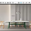 Modern Table And Chair Set With White Top Green Legs Wooden Seats Minimalist Interior