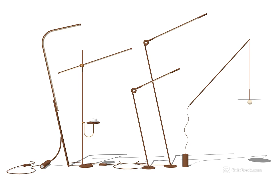 Modern Contemporary Floor Lamps with Slim Curved Metal Structure and Various Styles 3d model 