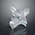 Low Poly 3D Wolf Head Character Model With Gray Fur And Blue Eyes 3d model