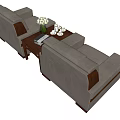 Light Gray Single Sofas with Wooden Frame and Side Table Featuring Vase Flowers and Cups 3d model
