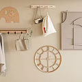 Modern Wall Decorations With Wooden Hooks Elephant Decor Clock Hanging Linen Bag And Geometric Board
