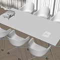 Modern White Conference Table with Four White Chairs Box Document and Wooden Floor