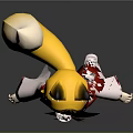 Anime Style Game And Movie Character With Fox Ears Tail And Red White Kimono