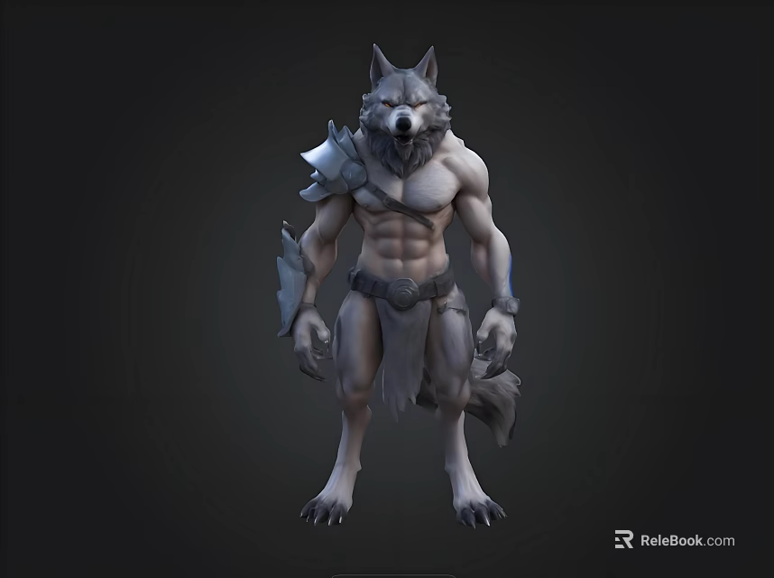 Wolf Headed Muscular Fantasy Game Character With Armor Fur And Sharp Claws 3d model 
